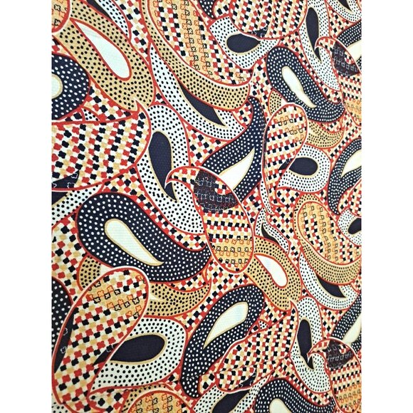 Vintage Fabric Material Paisley Red Beige Blue Polka Dot 3+ Yards Panel 1970s - Picture 2 of 5